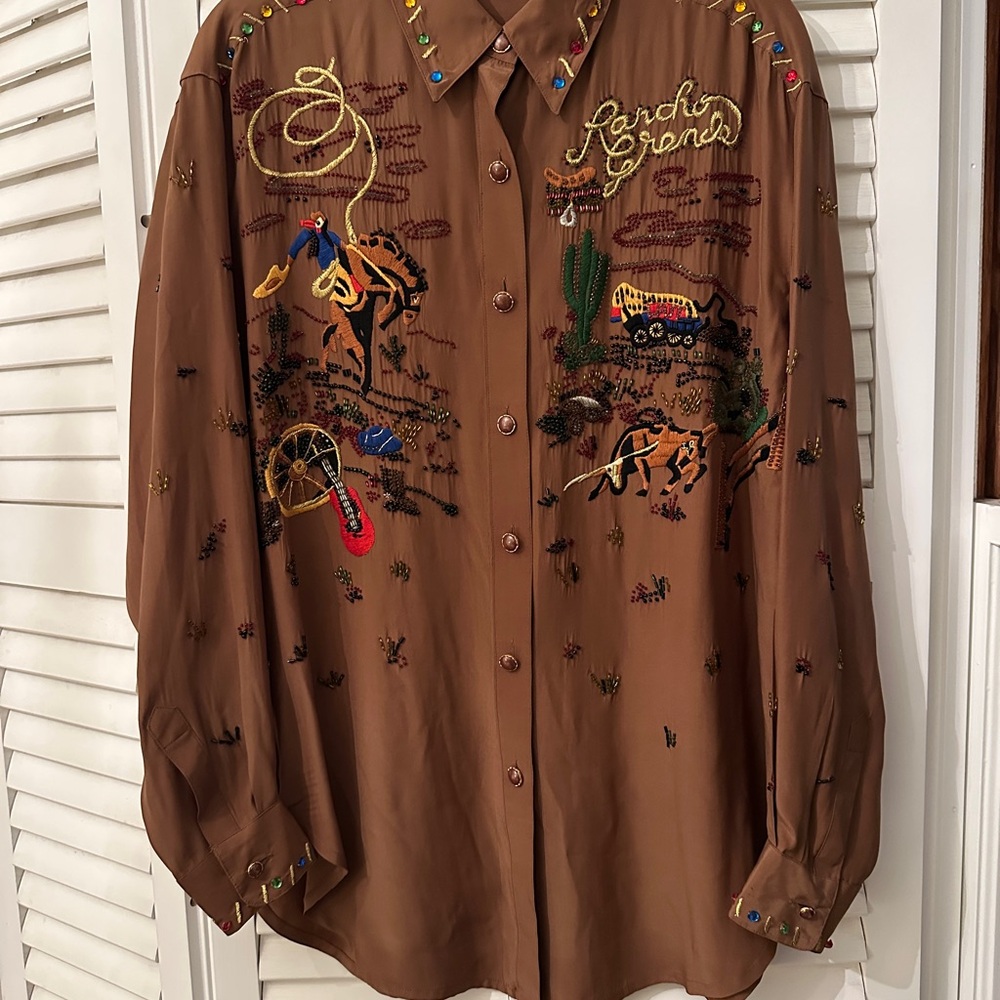 Vintage Havana Brown Embroidered Blouse